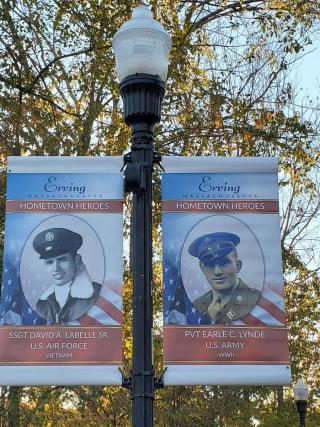 Example of Hometown Heroes Banners installed on streetlight post