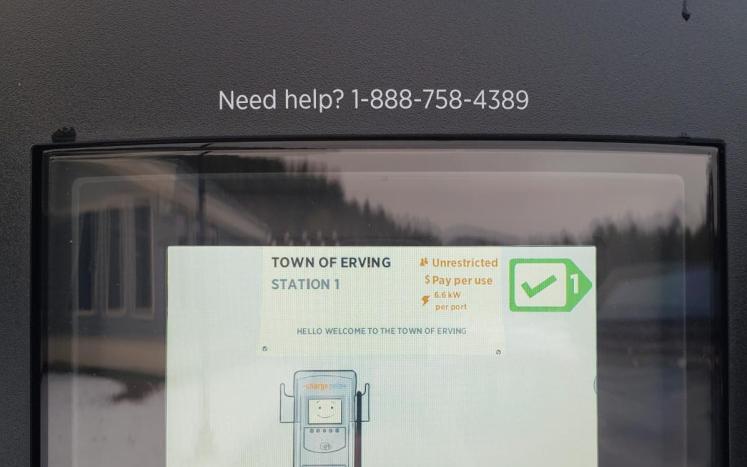 Leviton EV Charger screen saying Welcome to Erving